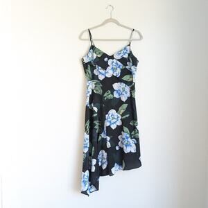 Banana Republic Satin Floral Asymmetrical Strappy Wrap Ruffle Midi Dress, sz 10P